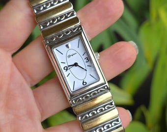 Vintage Brighton Istanbul Watch  - Two Tone Rectangle Face Bracelet Watch - Working