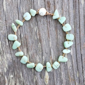 Sea Foam Green Cultured Sea Glass Anklet, Mermaid Beach Bride Jewelry, Crochet Ankle Bracelet, Hippie Ocean Lovers Gift, Made in Maui Hawaii