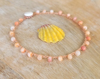 Beach Boho Orange Creamsicle Summer Anklet ~ Handmade Beaded Peach Crochet Jewelry ~ Made in Hawaii ~ Beachy Hippie ~ Gift for Best Friend