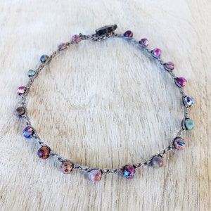 Rainbow Jasper Stone Hippie Ankle Bracelet, Multi Color Boho Beaded Crochet Anklet, Jewelry made in Hawaii, Fall Gift for Women, No Metals