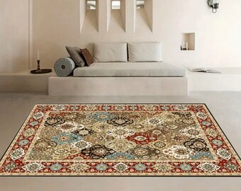 Tapis au Motif Floral Marocain Vintage. Doux, Lavable et Antidérapant. Parfait pour Maison, Hôtel & Extérieur, Salon et Chambre