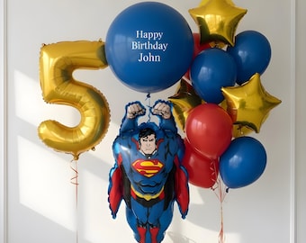 Juego de globos de cumpleaños de Superman, decoraciones de cumpleaños personalizadas, globos de cumpleaños de superhéroes, decoraciones para fiestas de cumpleaños de superhéroes