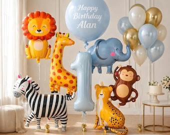Decoración para fiesta de la selva, estilo salvaje neutro, juego de globos de animales de safari, globos personalizados, globos para el primer cumpleaños, juego de decoración para fiesta de primer cumpleaños