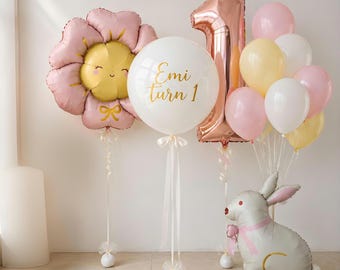 Juego de globos para niña de cumpleaños, decoración personalizada para cumpleaños de bebé, globo rosa, globo con el número 1, decoraciones para fiestas de cumpleaños.