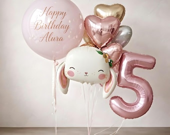 Kit de globos de conejo personalizado, adorable juego de globos con temática de conejito para fiestas de cumpleaños l Decoración de fiesta, ramo de globos de conejito personalizado