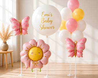 Juego de globos de mariposa para baby shower, decoraciones personalizadas para baby shower, decoración para baby shower, decoración Baby in Bloom, globos para bebé