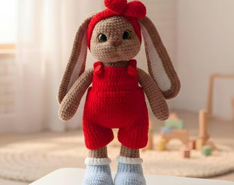 Conejito de ganchillo, peluche personalizado, peluche de ganchillo hecho a mano, regalo para baby shower, juguetes de peluche, conejito de peluche, conejito hecho a mano