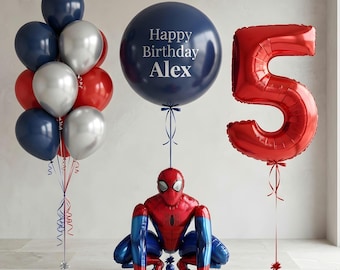 Spider Man Birthday Decorations, Personalized Balloon Bouquet, Superhero Party Decor, Number Balloon Centrepiece, Custom Name Balloons