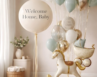 Set de globos de bienvenida para bebé, globos para baby shower, decoración de lujo para dar la bienvenida al bebé, kit de arco de globos Gold Sage, decoraciones para bebé niño o niña.