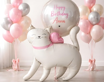 Decoración para fiestas de gatos, set de globos personalizados, fiestas de primer cumpleaños, decoraciones para fiestas temáticas neutras, globos de cumpleaños para niñas, decoración para fiestas