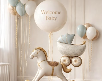 Set de globos de bienvenida para bebé, globos para baby shower, decoración de lujo para dar la bienvenida al bebé, kit de arco de globos Gold Sage, decoraciones para bebé niño o niña.