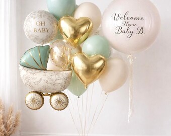 Conjunto de globos para baby shower, Bienvenida a casa bebé, Globo personalizado, Decoración neutra para baby shower, Decoración para bebé de género neutro, Bienvenida al recién nacido