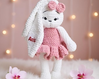 Conejito de ganchillo, peluche personalizado, hecho a mano a ganchillo, peluche, regalo para baby shower, juguetes de peluche, conejito de peluche, peluche para recién nacidos