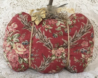 Floral Fabric Pumpkin, Upcycled Cottage Chic Fall Decor