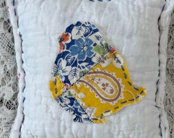 Handmade Vintage Quilt Chick Pillow Tuck, Farmhouse Bowl Filler