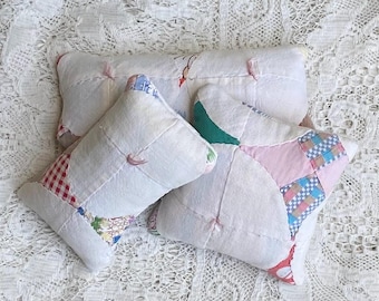 Vintage Quilt Pillow Tucks, handmade Farmhouse Bowl Fillers