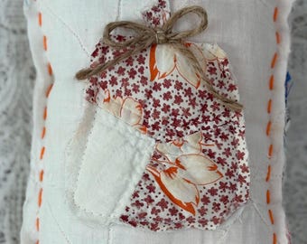 Cojín decorativo vintage con forma de calabaza, relleno para cuenco de estilo rústico hecho a mano.