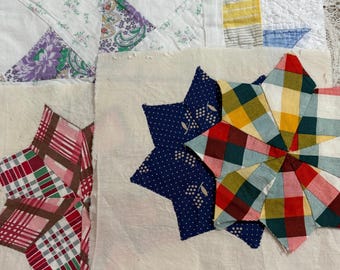 Vintage pinwheel quilt blocks, fabric star blocks, craft supplies, sewing