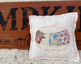 Cojín acolchado con apliques de calabaza, estilo patchwork vintage, decoración otoñal