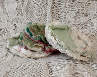 Shabby Chic Quilt Flowers, Upcycled Fabric Appliques, Cottage Style, Set of 3