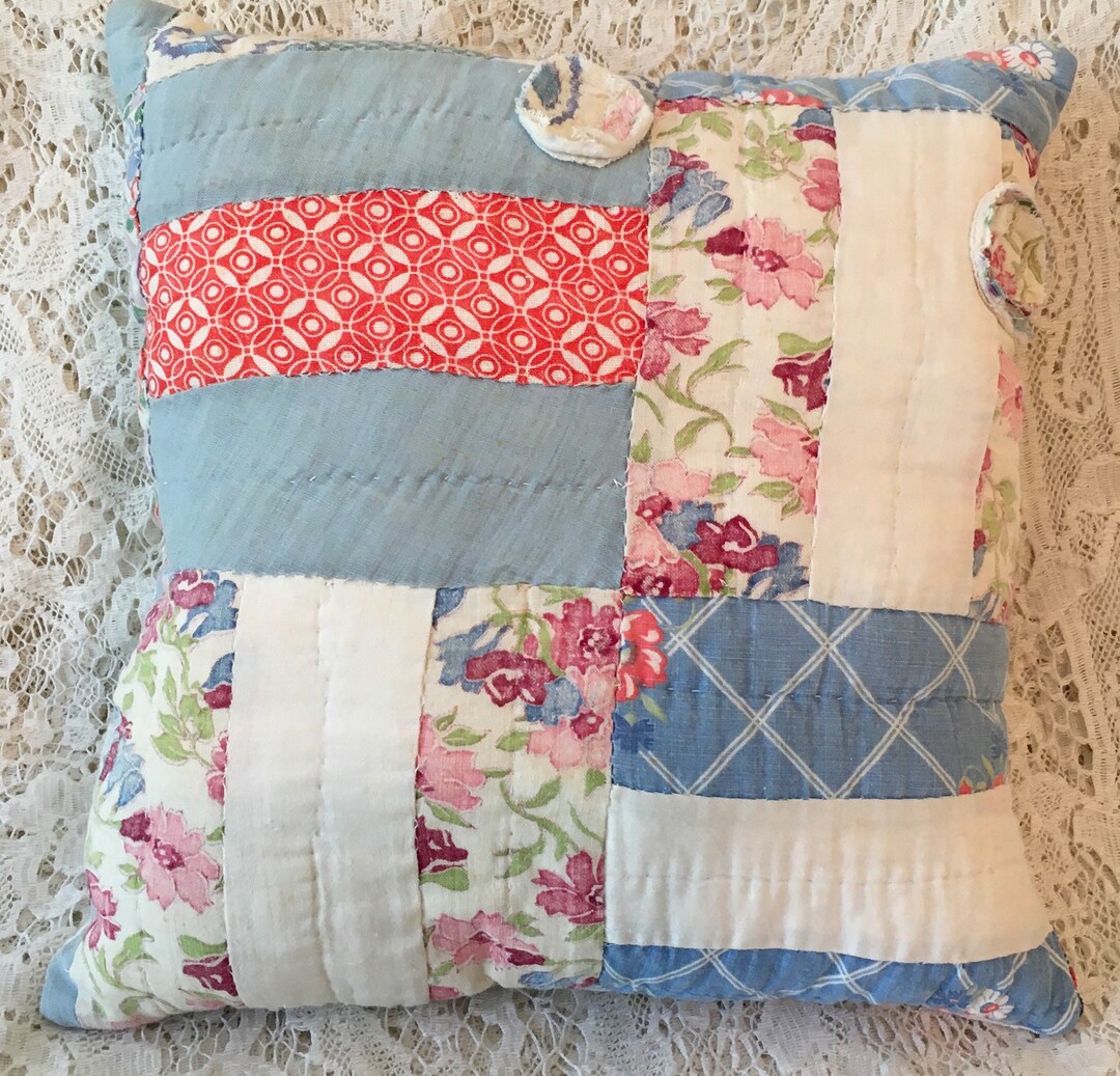 Upcycled Quilt, Cutter Pillow, Vintage Patchwork Pillow, Cottage Chic, Porch Pillow, Shabby