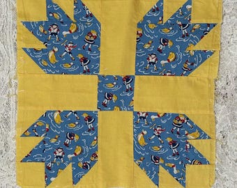 Bloque de colcha vintage infantil, tela cuadrada con estampado marinero para niño y niña, rojo, blanco, azul y dorado.