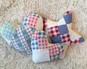 Upcycled Vintage Quilt Bowl Fillers, Patriotic Star & Hearts