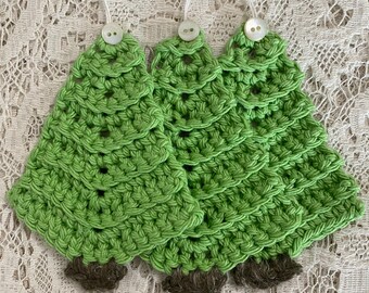 Crocheted Christmas Tree Ornaments, Handmade Winter Evergreen Decoration, Set of 3