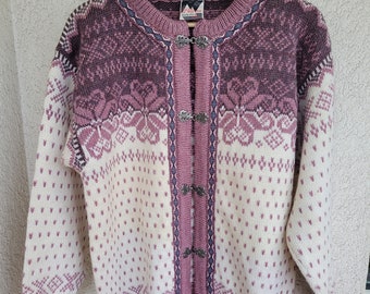 Vintage Dale of Norway Norwegian wool cardigan size S in pink