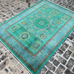 6x8 handgemachter afghanischer Teppich | Ozeanblau Rot Grün Goldgelb Cremeweiß | Mamluk-Wolle, handgeknüpft, gewebt, luxuriös, orientalisch, traditionell