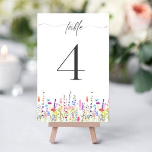 Wildblumen Tischnummern, 5x7 Blumen Tischnummern, Bunte Hochzeit Tischnummern, Digitale Tischnummern