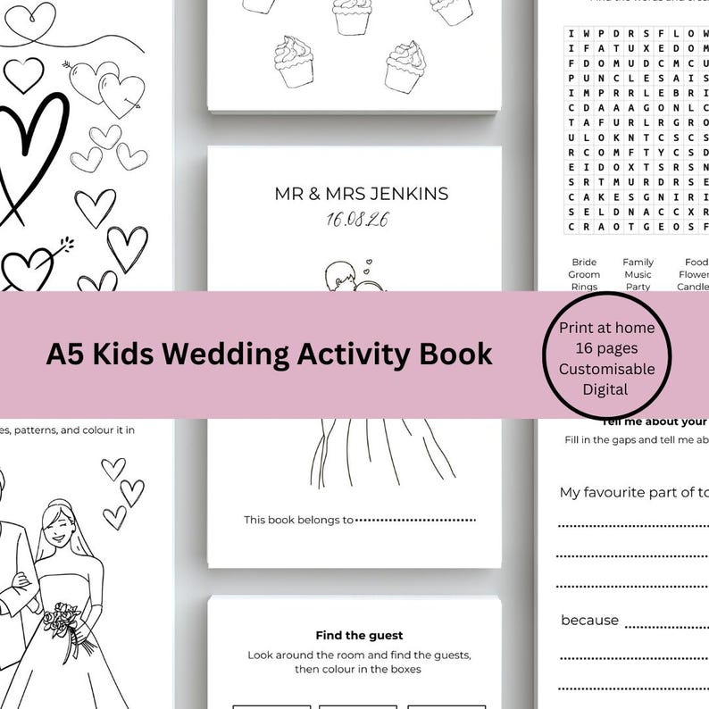 Kids Wedding Activity Books, A5 Wedding Activity Book, Wedding ...