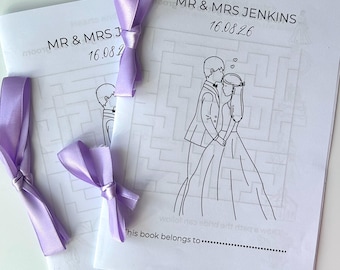 Personalised A5 Wedding Activity Booklet, Kids Reception Puzzles, Colouring Pack
