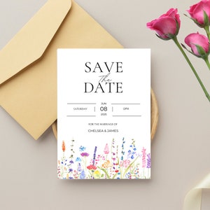 Wildflower Wedding Save the Date Digital Template, Save the Date, Floral Save the Date, Canva Template, Digital Save the Date