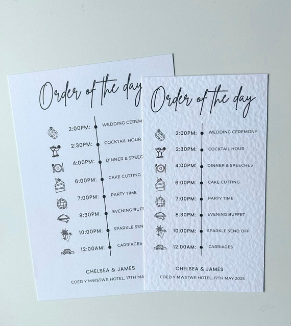 Wedding Program, Wedding Day Timeline, Wedding Order of the Day, Wedding Ceremony Details, Wedding Order of Service, Wedding Order of Events