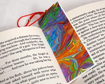 Marbled Paper Bookmark Book / Mini Notebook - Series 4, Bright Rainbow Leaf Pattern