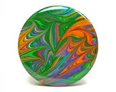 Large Bright Rainbow Leaf Marbled Paper 2.25 inch Round Magnet or Pin - Office, Kitchen Magnet, Fridge Magnet, Party Favor, Fashion Pin