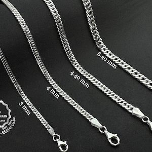 Solid 925 sterling silver, Silver chains for Men, Silver Curb chain, Miami Cuban Curb Link chain, Bracelet for Women, Silver heavy chain