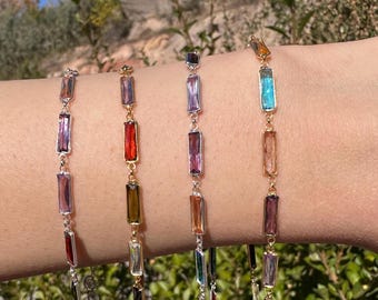 Bracciale in argento sterling 925, Bracciale in argento minimalista, Gioielli con pietre colorate, Regalo per donna, Collana baguette, Collana in argento regalo