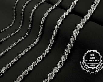 Rope silver chain, 925 sterling solid silver, Women's minimalist necklace, Gift for her, Elegant silver chain, Twist chain necklace
