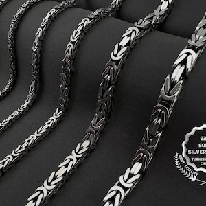 925 sterling massief zilver, stevige zware ketting, Byzantijnse ketting, cadeau voor hem, geoxideerde herenketting, vierkante koningsketting, ketting voor mannen