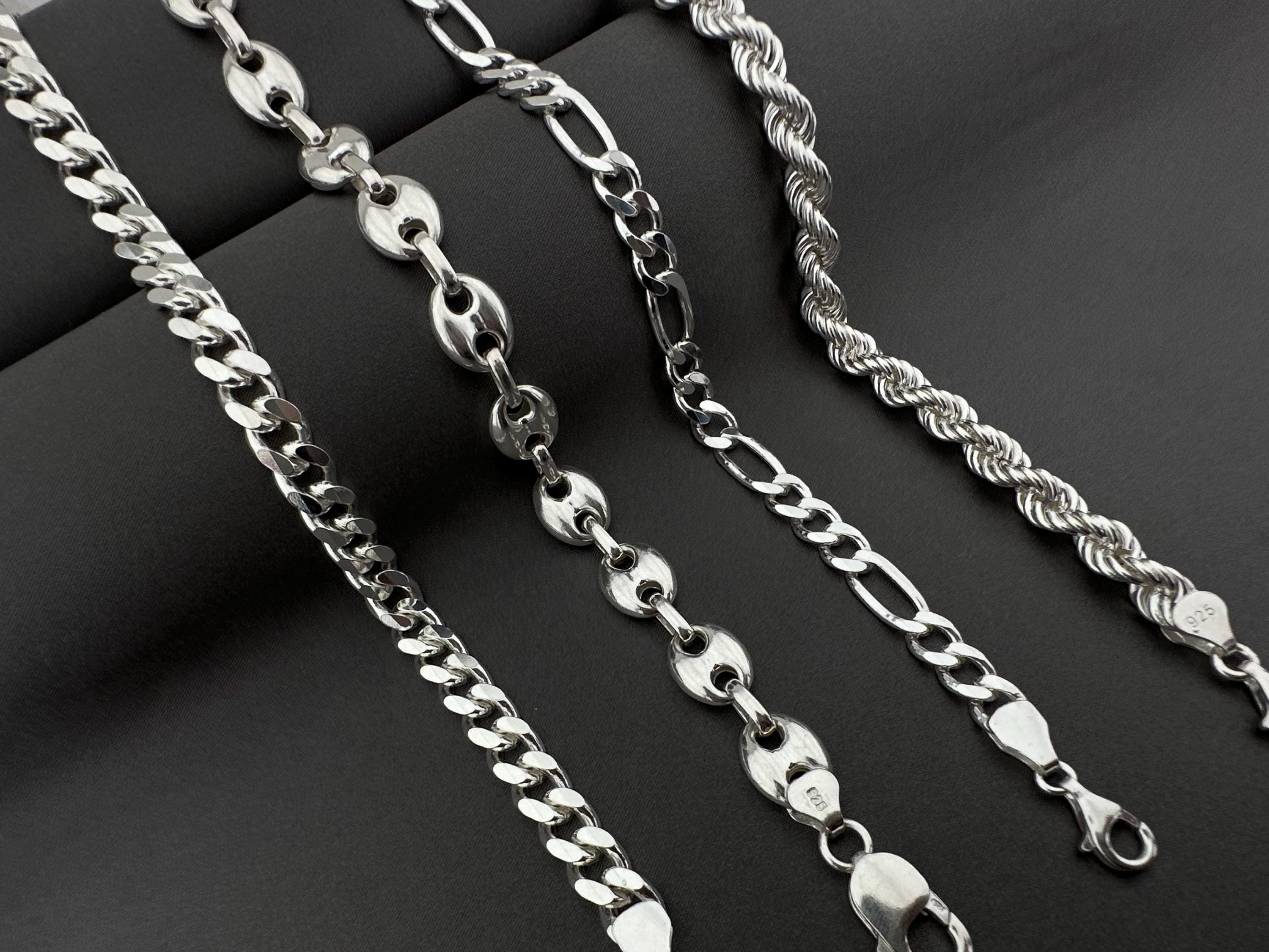 Silver 925 men’s necklace Solid 925 Sterling Silver Men's 14mm Beveled Curb Cuban