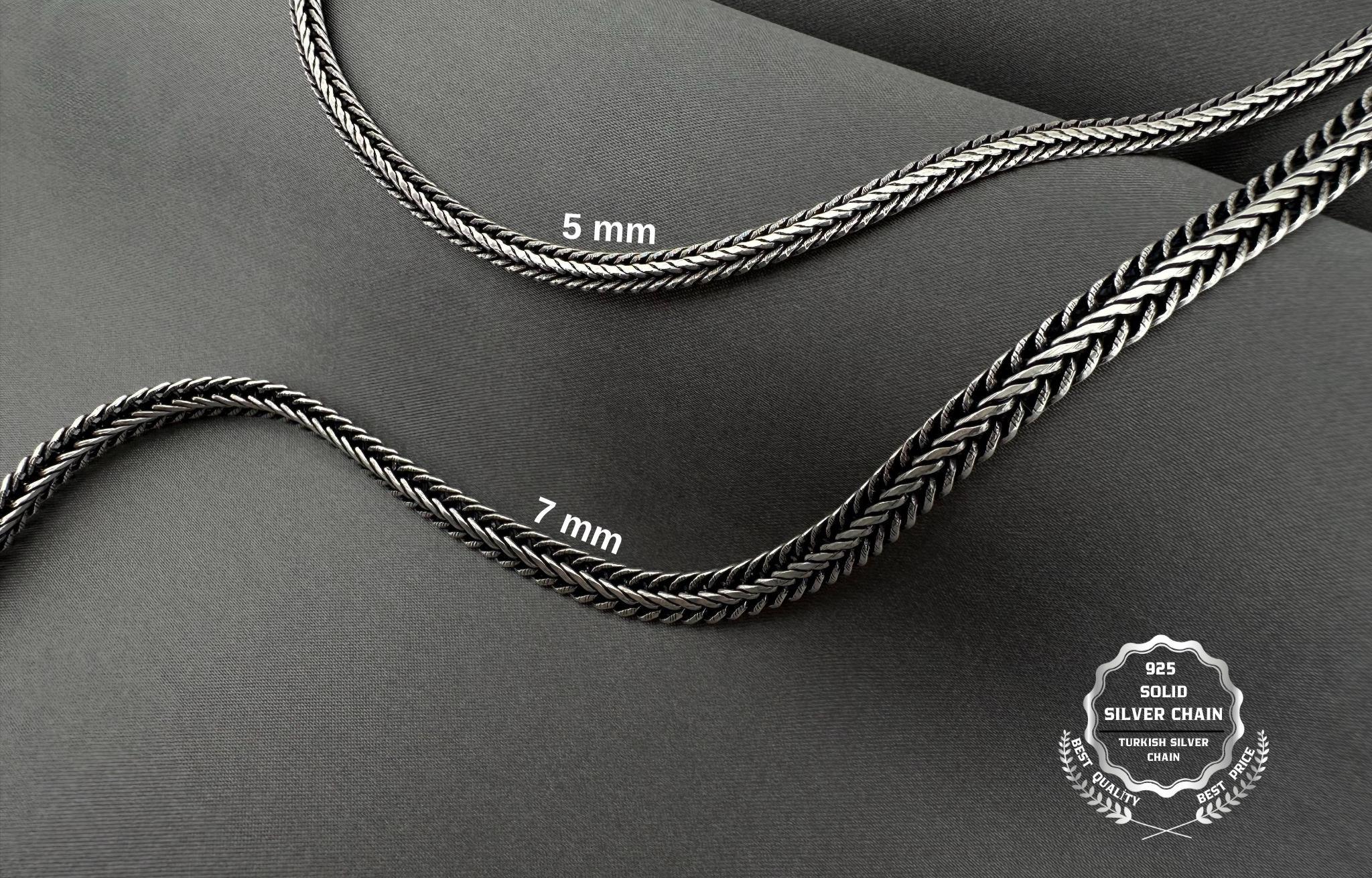 Silver chain, 925 Sterling solid, Men's necklace, Oxidized Italian Foxtail, Choker statement necklace, Byzantine foxtail, Antique Jewelry