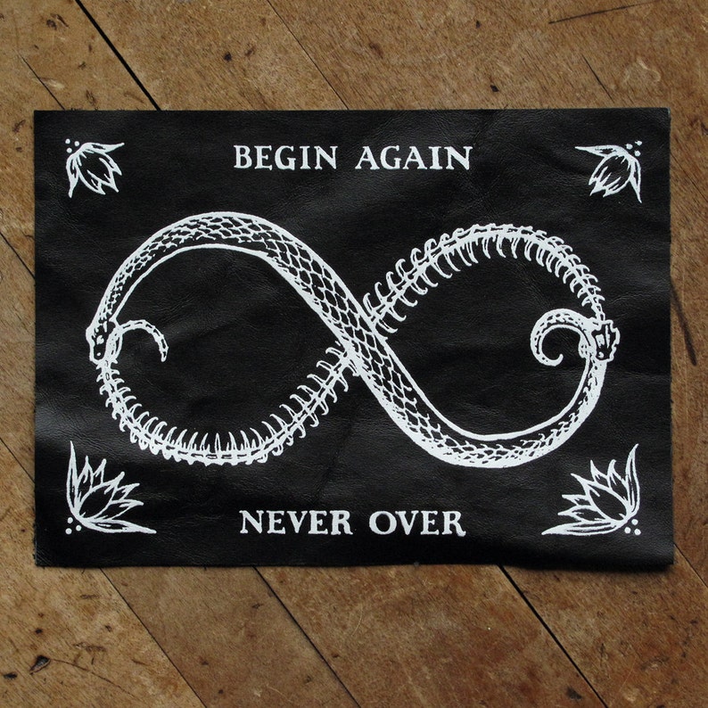 Begin Again 7x5 Leather Screen Printed Sew-On Art Patch