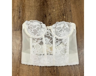VTG Victoria's Secret Gold Label ILGWU Made In USA Lace Bügel Weiß 32A