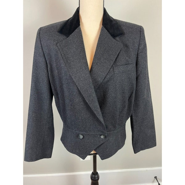 Vintage Christian Dior Pleated Cropped 100% Wool Blazer Jacket Women's 8 Gothic