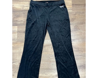 Pantalones negros con adornos Y2K de terciopelo y diamantes de imitación de Juicy Couture para mujer, talla XL
