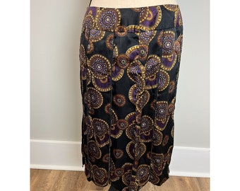 Vintage NWOT Lillie Rubin 100% Silk Skirt Black Floral Slit Detail Women's 6