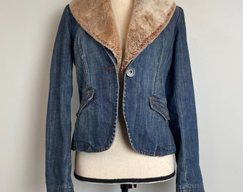 VTG Marlboro Classics Denim Jacket Western Paisley Design Faux Fur Women's Sz M