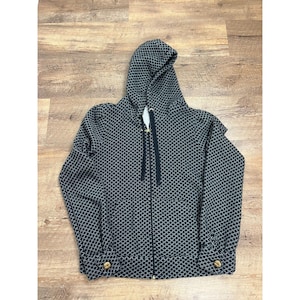 Vtg Juicy Couture Diamond Print Hoodie Full Zip Jacket Size L/XL Spell Out Y2K